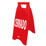 Señal plástica de piso color rojo con texto de advertencia de acceso cerrado o prohibido