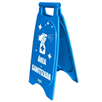 Letrero de piso tipo caballete color azul para indicaciones de mantenimiento o sanitización