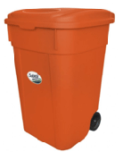 Contenedor industrial color naranja brillante con ruedas de traslado y tapa superior fija