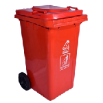 Contenedor de basura de 100 litros con dos ruedas negras y tapa abatible